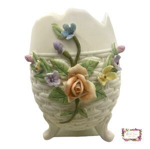 Vintage LEFTON China Floral Egg Vase Hand Painted Collectible